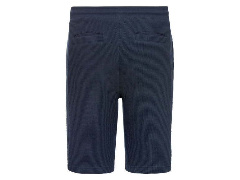 Dunkelblaue kurze Hose mit schmalem Schnitt.