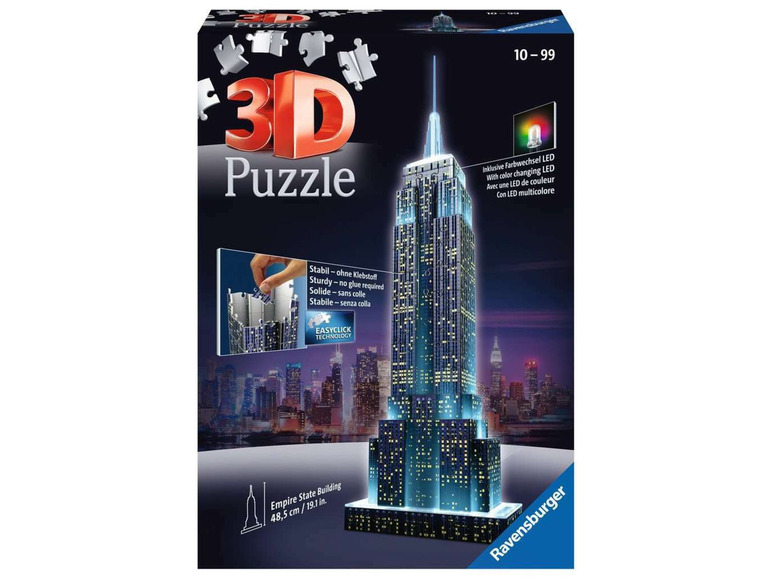 Gehe zu Vollbildansicht: Ravensburger 3D Puzzle Empire State Building bei Nacht - Bild 1