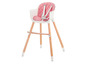 Ein rosa Kinderstuhl mit Holzbeinen.