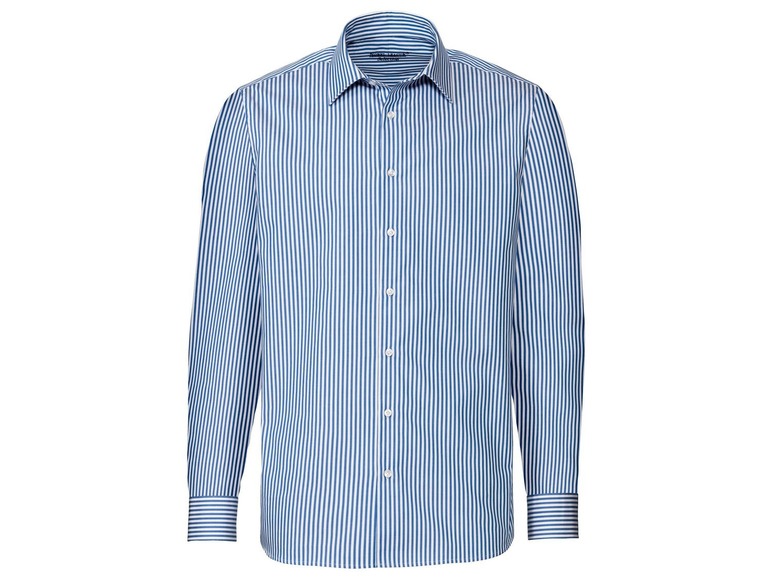 Ein gestreiftes Hemd mit langen Ärmeln.