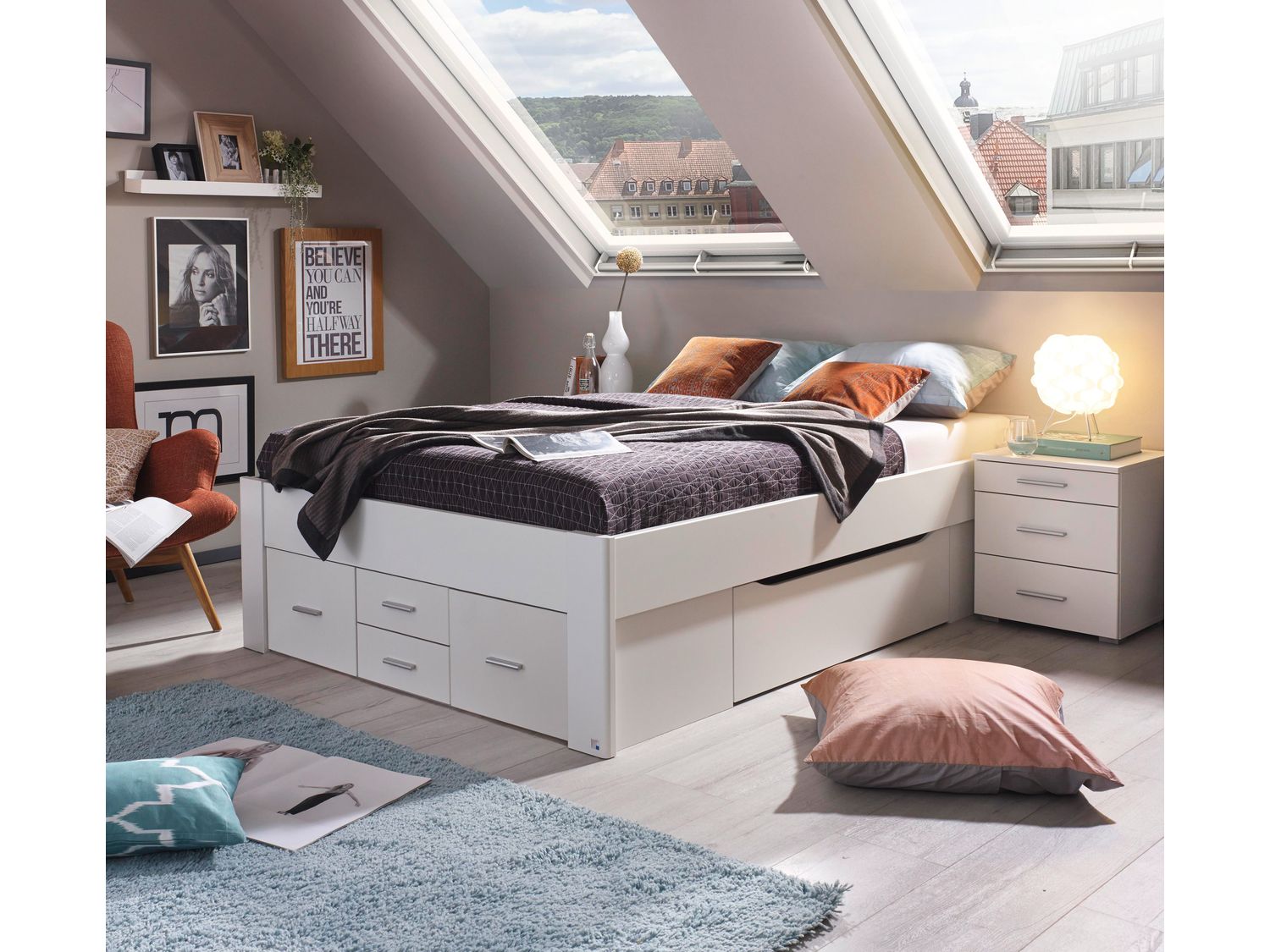 rauch ORANGE Scala – Futonbett (ohne Kopfteil, 6 Schubkästen, Alpinweiß, 140x200cm) | 04053714560168