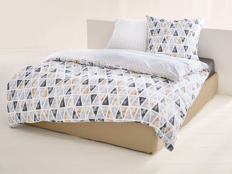 Bettwäsche mit geometrischem Muster in Grau- und Beigetönen