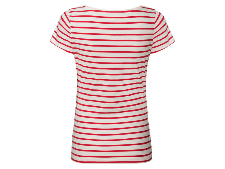 Weiß-rotes, gestreiftes T-Shirt mit kurzen Ärmeln.