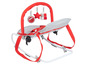 Babywippe mit Spielbogen und rotem Bezug.