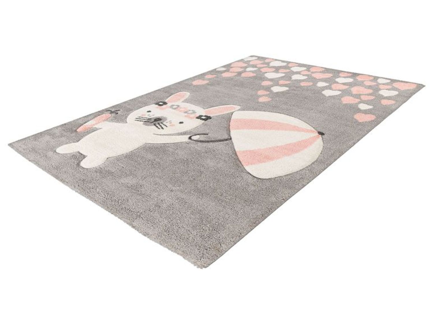 Thumbnail - KAYOOM Kinder-Motivteppich (Hase mit Schirm grau, 80cm x 150cm)