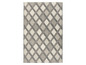 Beige und grauer Teppich mit Rautenmuster.