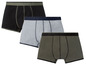 Drei Paar Boxershorts in Schwarz, Grau und Grün.