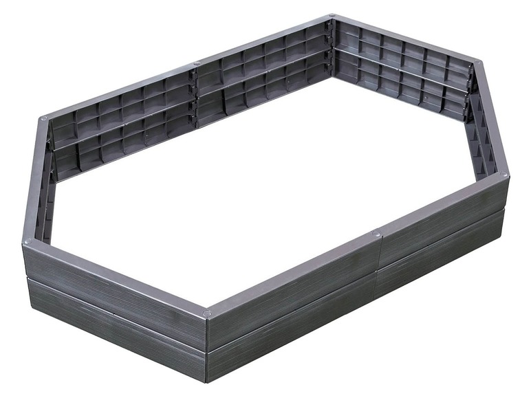 Ein sechseckiges Pflanzsystem aus Kunststoff zum Anbau von Gemüse und Kräutern.