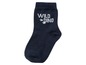 Blaue Socken mit dem Aufdruck 'Wild Dino'.