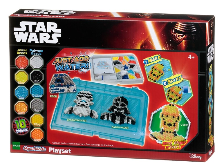 Star Wars Aquabeads Playset mit R2-D2, Stormtrooper und Darth Vader.