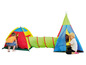 Ein Tipi, ein Zelt und ein Tunnel zum Spielen für Kinder.