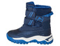 Blaue Winterstiefel mit Fleecefutter und Klettverschluss.
