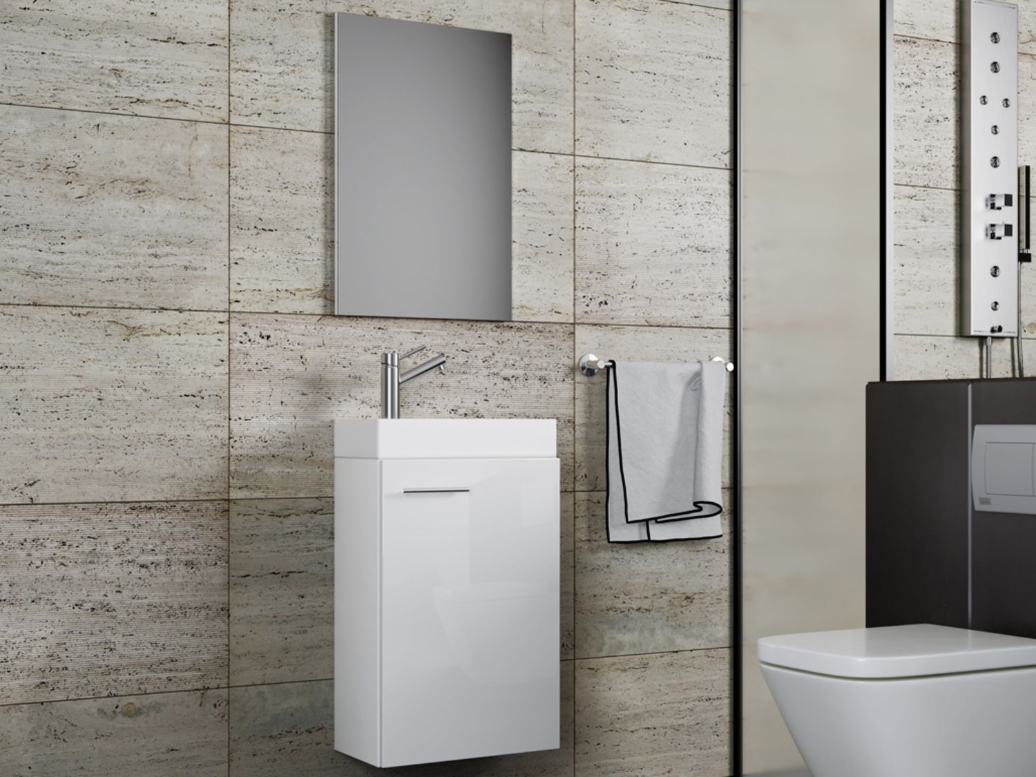 Thumbnail - VCM Gäste-Waschplatz Slito (mit Spiegel, Weiß)""