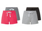 Drei Paar Shorts mit Kordelzug: rosa, grau und schwarz.