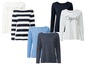 Sieben Langarmshirts mit Streifen und unifarben.