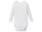 Weißer Baby-Body mit langen Ärmeln.