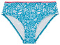Türkise Bikinihose mit weißem Blumenmuster.