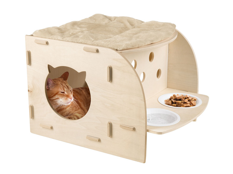 Gehe zu Vollbildansicht: zoofari® Katzenhöhle mit Fressnäpfen und Kuschelkissen - Bild 1