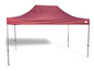 Ein rotes Pop-up-Zelt mit Metallgestell.