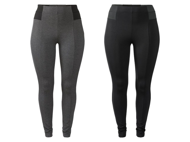 Zwei Paar schwarze und graue Leggings mit hohem Bund.