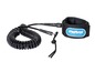 Eine schwarze Mistral Surf-Leash mit einer aufgerollten Leine.