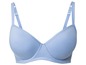 Ein hellblauer BH mit glatten Cups und breiten Trägern.