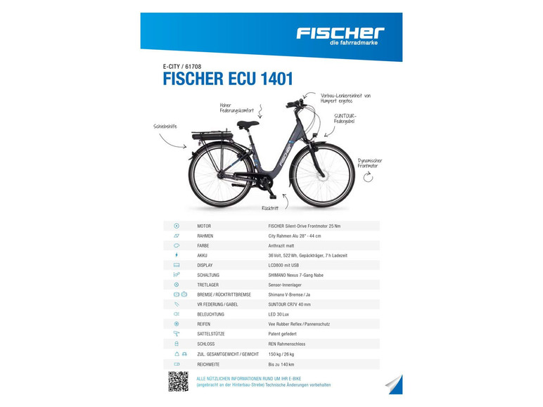 Gehe zu Vollbildansicht: FISCHER E-Bike City »ECU 1401«, 28 Zoll Modell 2021 - Bild 16