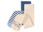Beige Baby-Leggings mit gestreiften und einfarbigen blauen Socken.