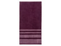 Ein dunkelviolettes Handtuch mit Streifen.