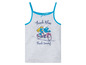 Ein graues Tanktop mit Smurfen-Motiv und dem Schriftzug 'Think Blue Think Smurf'.