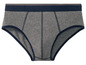 Graue Unterhose mit blauem Bund.