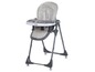 Ein grauer Safety 1st Hochstuhl mit grauem und weißem Muster.