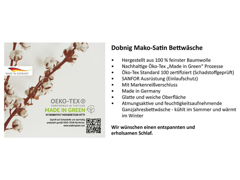Gehe zu Vollbildansicht: Dobnig Mako-Satin Bettwäsche »Blumen grün«, Wendedesign, mit Reißverschluss - Bild 7
