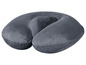 Ein dunkelgraues, hufeisenförmiges Nackenkissen.
