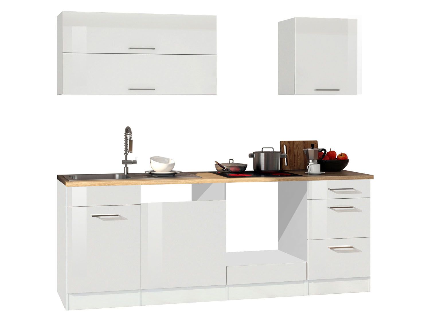 HELD Küchenzeile Mailand 220-390cm (ohne E-Geräte, Hochglanz-weiß/eiche sonoma, 220 cm) | 04251639434438