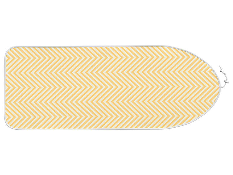 Eine gelbe Bügelbrettbezug mit Zickzackmuster.