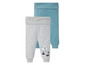 Zwei Baby Leggings, grau mit Maus-Print und hellblau.