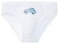 Weiße Unterhose mit einem blauen Auto-Druck