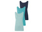 Drei Tanktops in hellblau und dunkelblau.