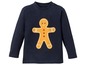 Ein dunkelblaues Langarmshirt mit einem Lebkuchenmann-Motiv.