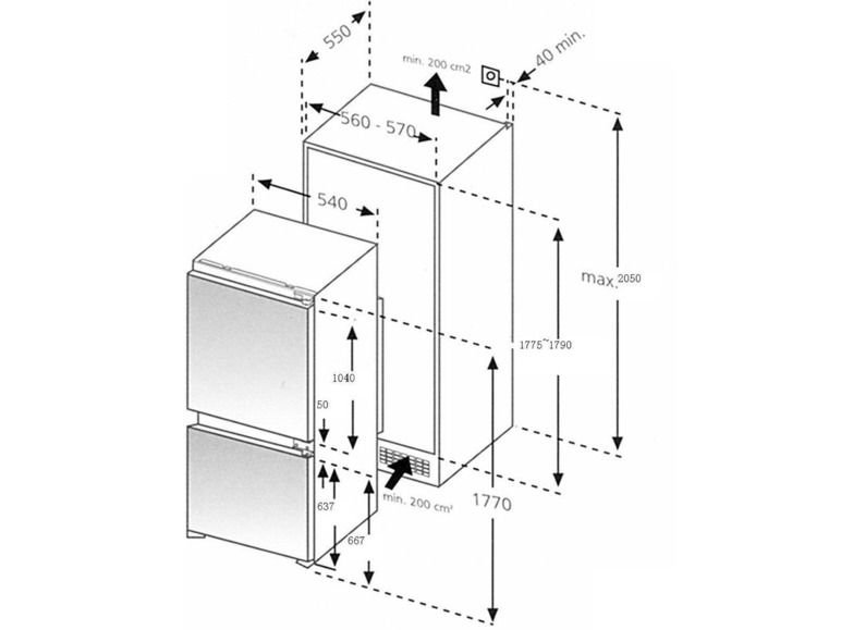 Installationsanleitung für einen Kühlschrank mit Gefrierfach.
