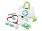 Ein Fisher-Price Arzt-Spielset mit Stethoskop, Blutdruckmessgerät und Tasche.