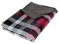 Eine Plaid mit roten und grauen Streifen, innen mit Fleece.