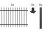 Ein schwarzer Metallzaun mit 5 Paneelen und 6 schwarzen Pfosten