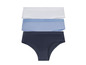 Drei Paar Damen-Unterhosen in Weiß, Blau mit Punkten und Dunkelblau.
