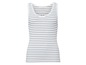 Weißes Tanktop mit schwarzen Streifen und Spitzendetails.