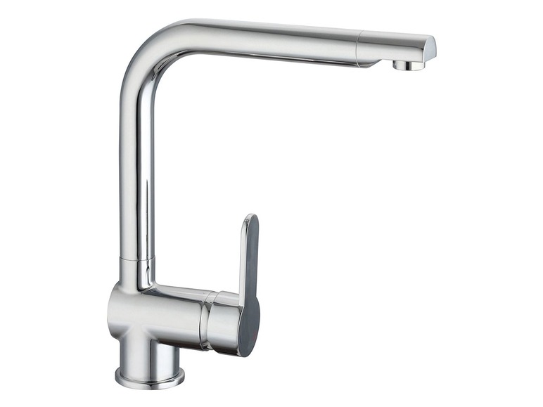 Eine moderne Chrom-Küchenarmatur mit hohem Auslauf.