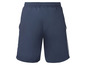 Dunkelblaue Sport Shorts mit weißen Streifen.