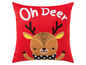 Rotes Kissen mit einem gestickten Reh und dem Schriftzug 'Oh Deer'.