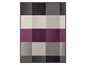 Eine Plaid mit Karomuster in Grau, Weiß und Lila.